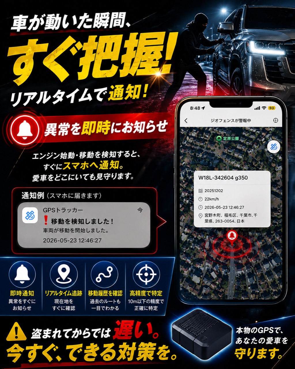 車が動いた瞬間に通知するGPSトラッカー